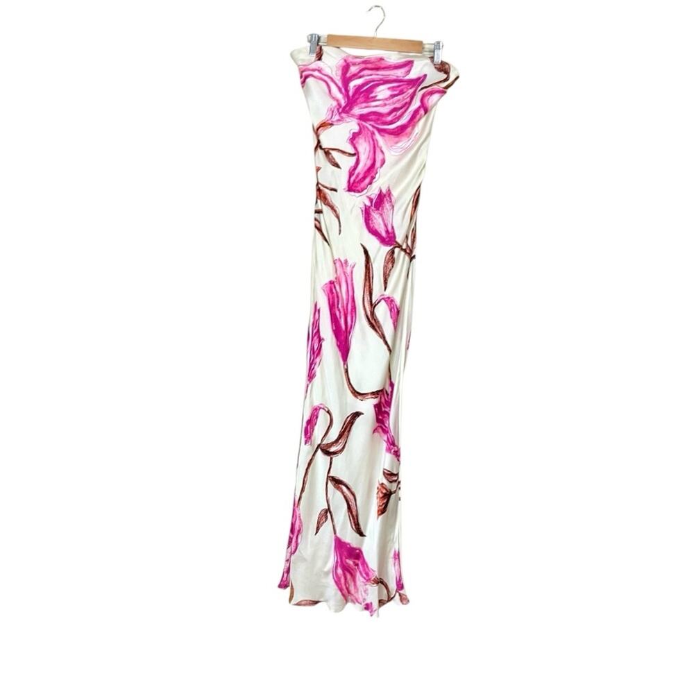 NWT Rococo Sand Grace Strapless Satin Maxi Dress White and Pink Floral L - Picture 2 of 8